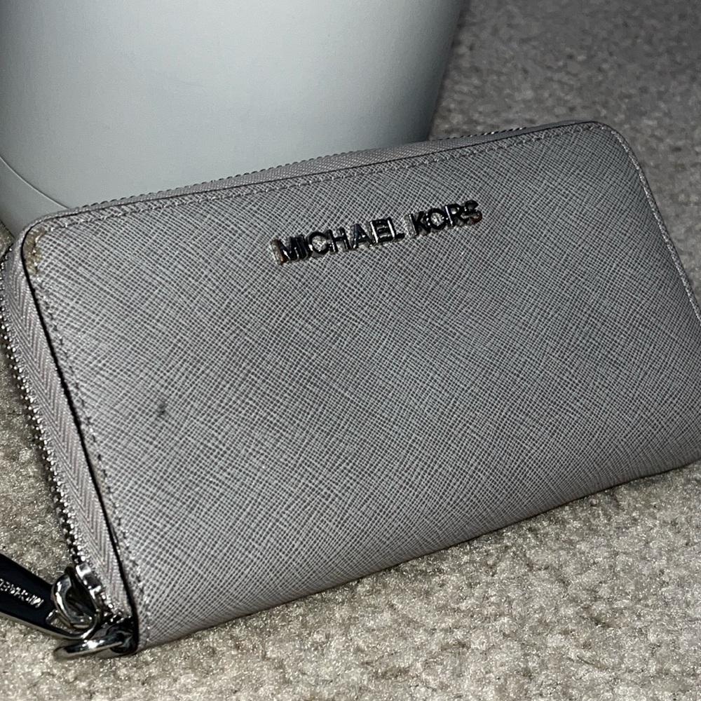 Gray leather Michael Kors large wallet